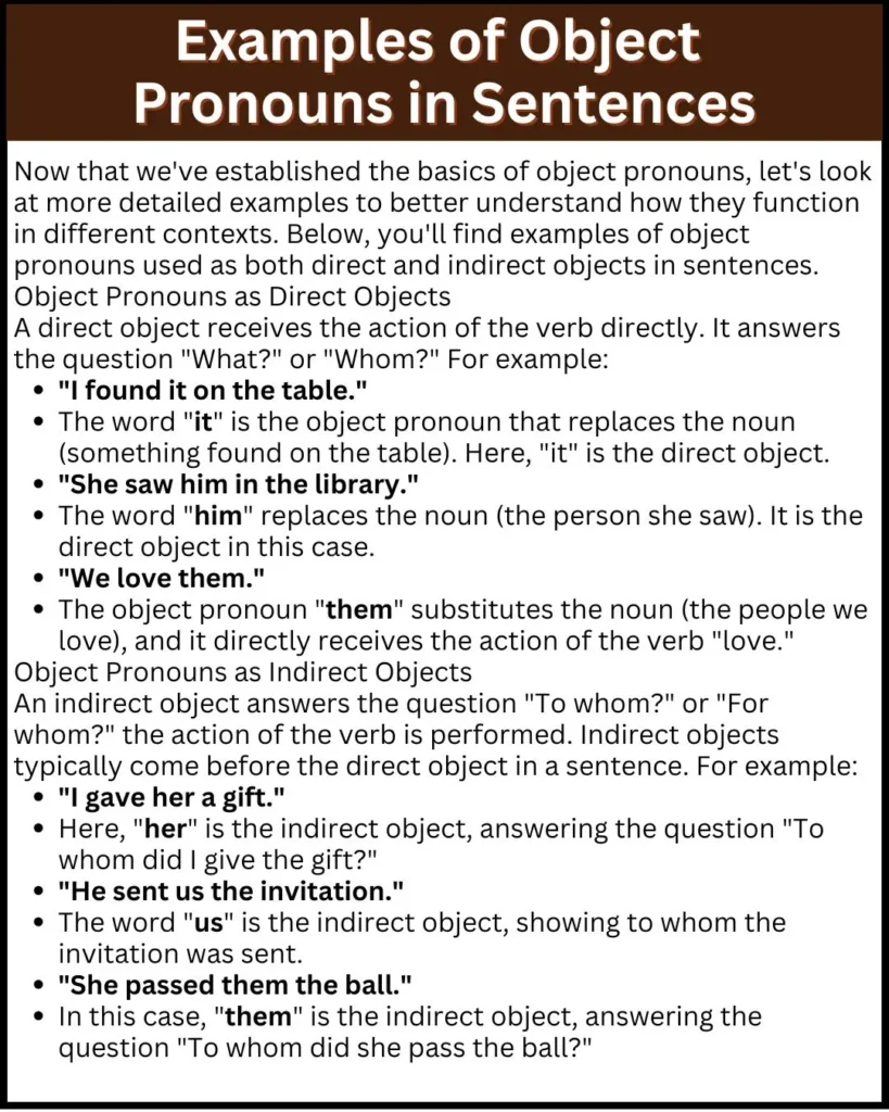 Examples of Object Pronouns in Sentences