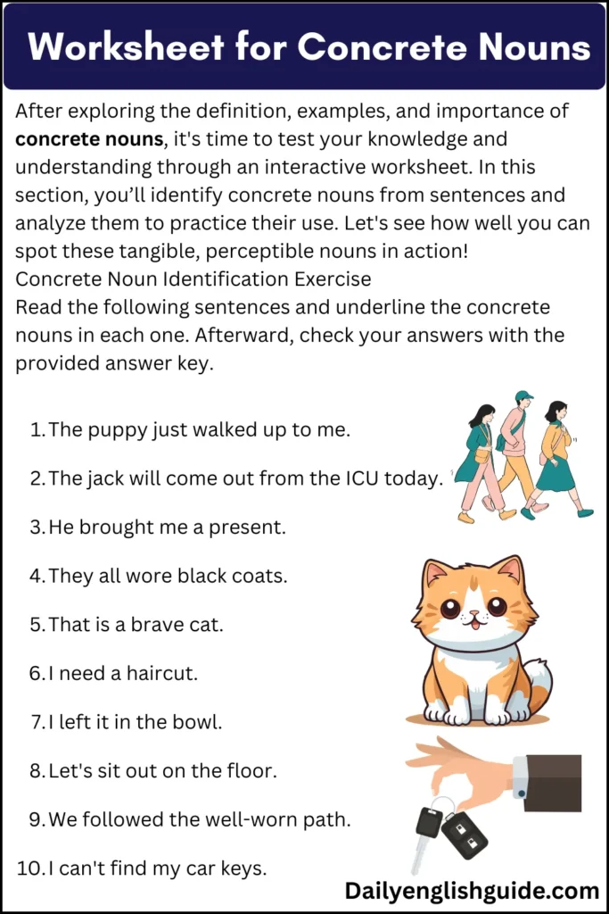 Worksheet for Concrete Nouns