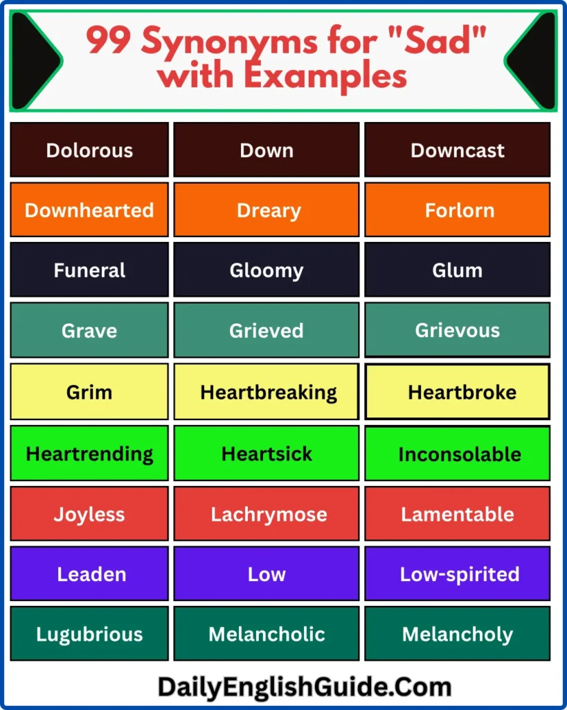 99 Synonyms for Sad with Examples
