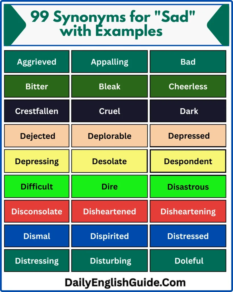 99 Synonyms for Sad with Examples