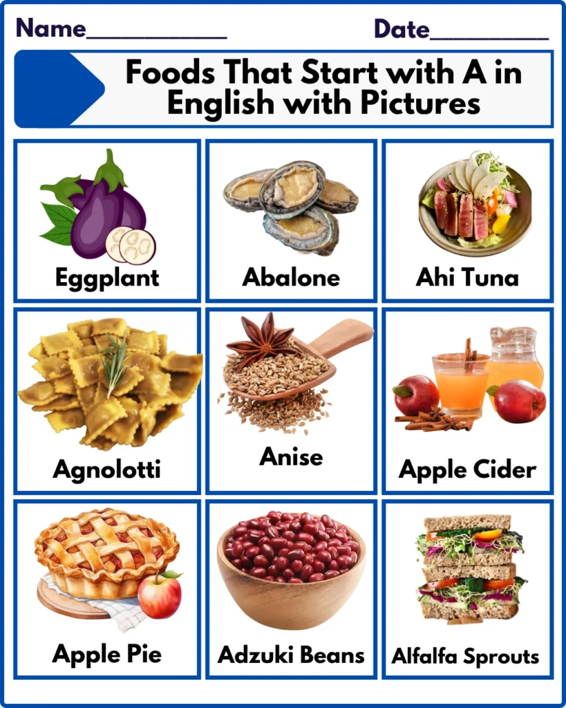Foods That Start with A in English with Pictures