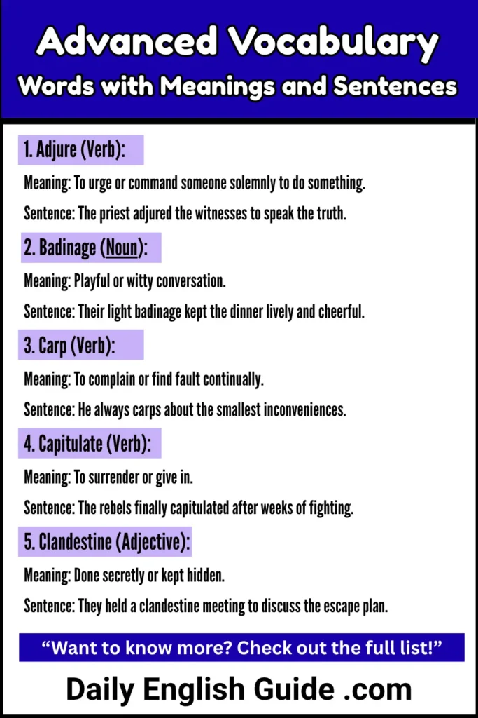 Advanced Vocabulary Words with Meanings and Sentences