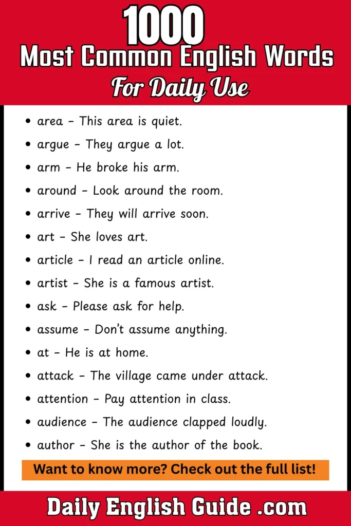 Most Common English Words For Daily Use
