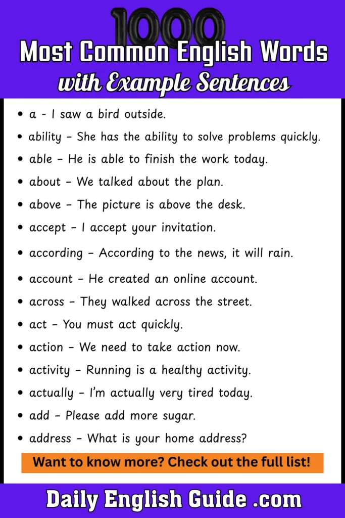 Most Common English Words with Example Sentences